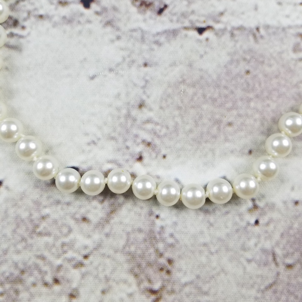 Faux Pearl Necklace Vintage Flapper Bride Preppy Classic Jewelry Wedding Fancy - Picture 2 of 3